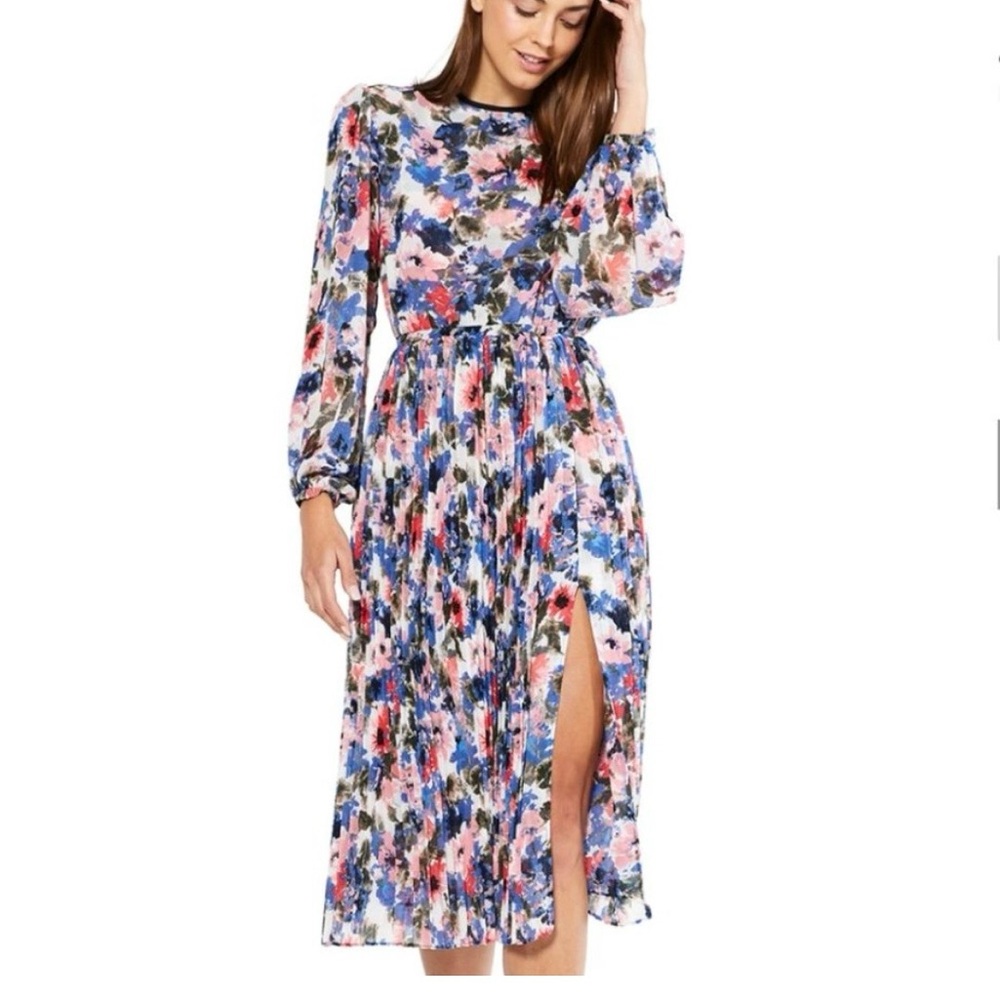 Misa Los Angeles Multicolor Midi Floral Long Sleeve Dress